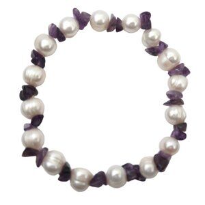 Natural Freshwater Potato Pearl & Amethyst chip stretch bracelet